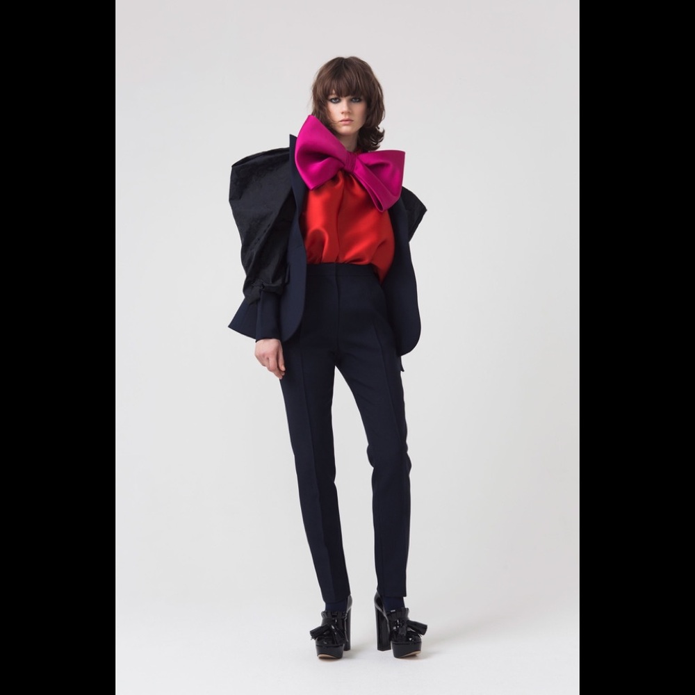 BNWT$1400 DICE KAYEK Satin Cape Jacket Size 38 M Detachable Bow Unlined Full Zip